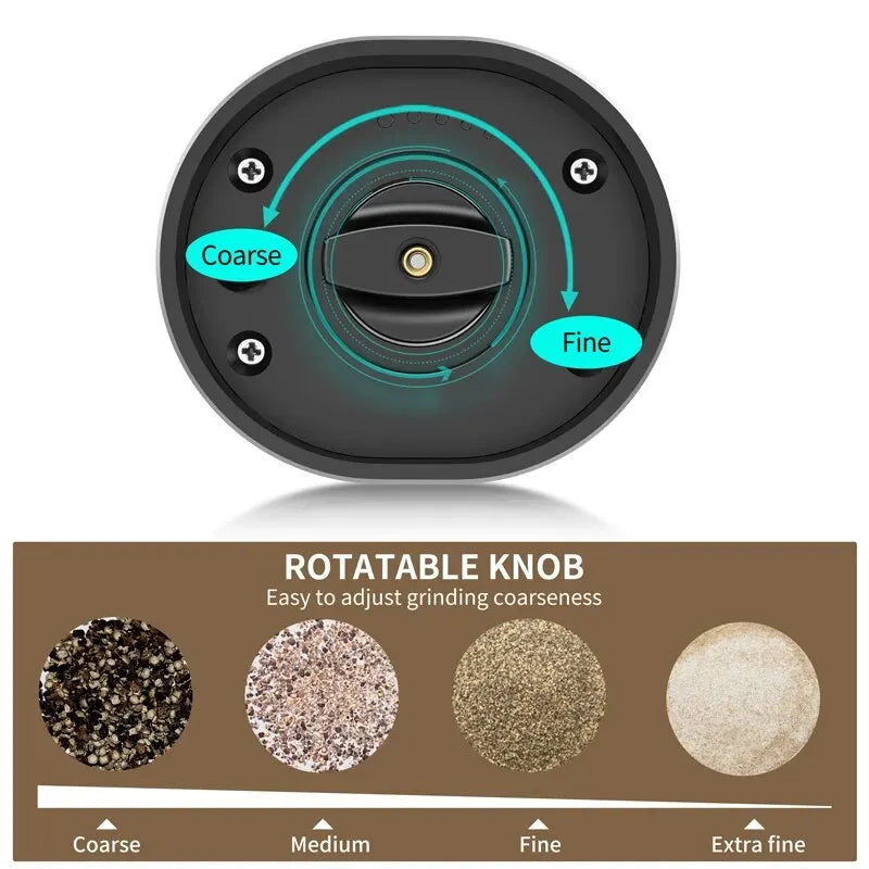 Molinillo eléctrico automático de pimienta y sal con luz LED y grosor ajustable. Fabricantes asociados.