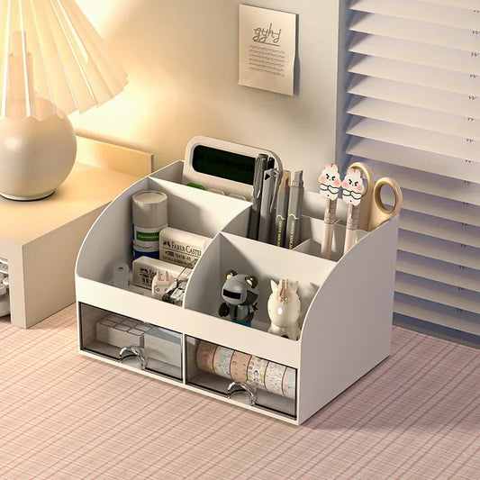 Organizador de escritorio para oficina, caja de almacenamiento transparente con cajones pequeños, organizador de escritorio para estudiantes, papelería y artículos diversos.