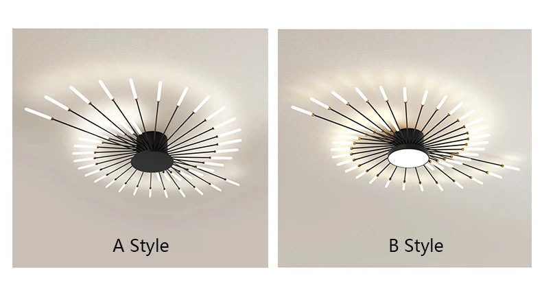 Lámparas de techo LED modernas con diseño de fuegos artificiales para sala de estar, comedor y dormitorio. Lámparas de techo brillantes.