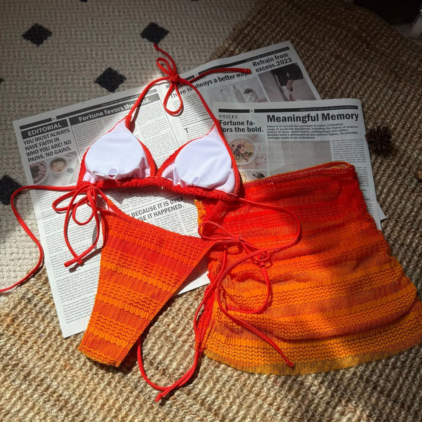 VigoBreviya - Conjunto de bikini de 3 piezas con falda y degradado para mujer, traje de baño sexy con cuello halter, push up, tanga de corte alto atada, 2024