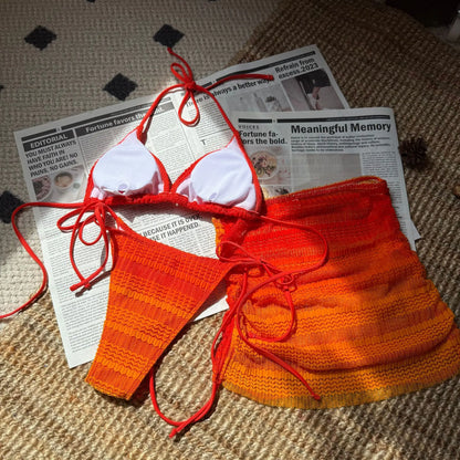 VigoBreviya - Conjunto de bikini de 3 piezas con falda y degradado para mujer, traje de baño sexy con cuello halter, push up, tanga de corte alto atada, 2024