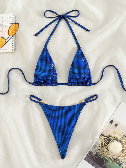 XS - L Sexy Diamond Mini Tanga Halter Bikini Mujer Traje de baño Traje de baño femenino Conjunto de bikini de dos piezas Traje de baño Nadar