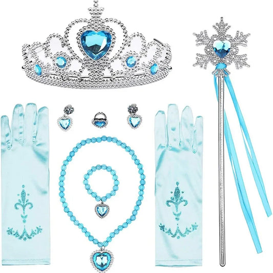 Accesorios de cosplay de Elsa para niña, disfraz de princesa Reina de las Nieves, joyería, varita, corona, collar, clips para las orejas, accesorios de fotografía para juegos de rol.