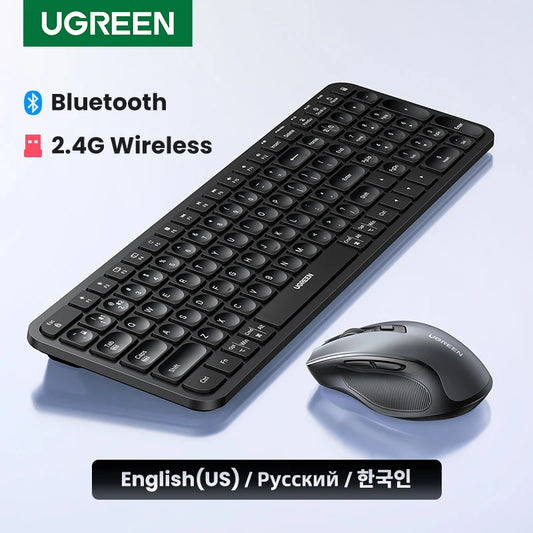 Teclado inalámbrico UGREEN con Bluetooth y teclas en ruso, coreano e inglés de 2,4 GHz para portátiles, MacBook, iPad, PC y tabletas.
