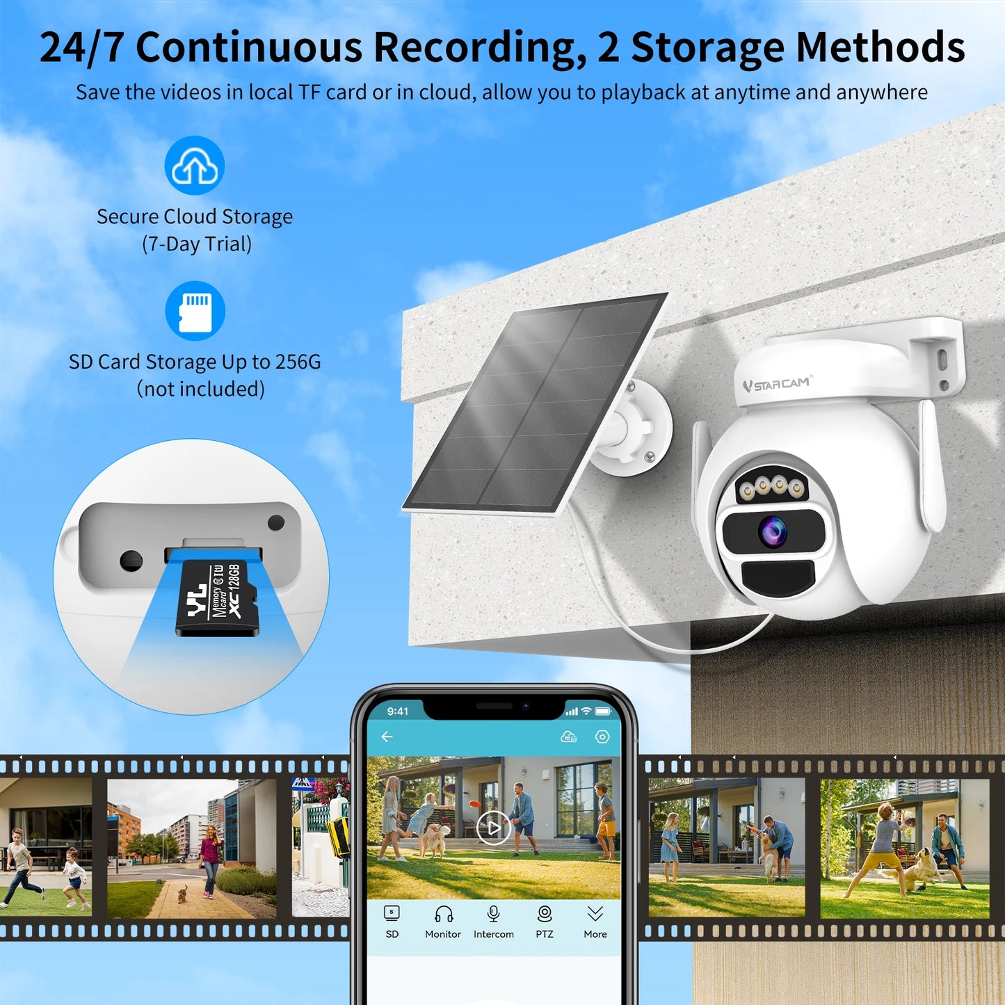 Cámaras de seguridad solares Vstarcam 2K 3MP inalámbricas para exteriores con alimentación por batería, resistentes al agua IP66, detección humana PIR, audio bidireccional