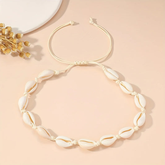 1 collar minimalista elegante de conchas marinas para dama, estilo bohemio vintage con personalidad, accesorios de joyería para viajes de playa.