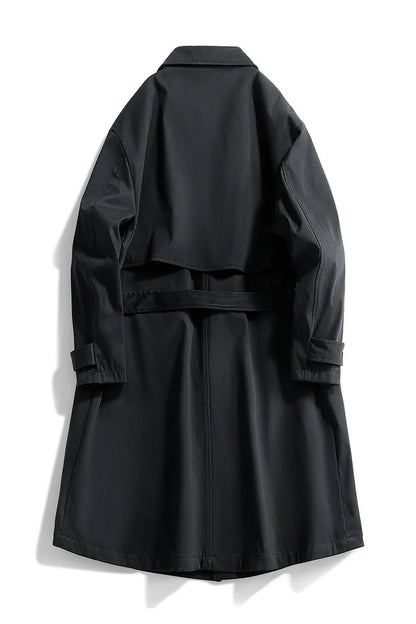 Gabardina larga de hombre, verde militar, corte ajustado, cruzada, con solapa de muesca, cortavientos, ideal para primavera y otoño, estilo casual para actividades al aire libre.