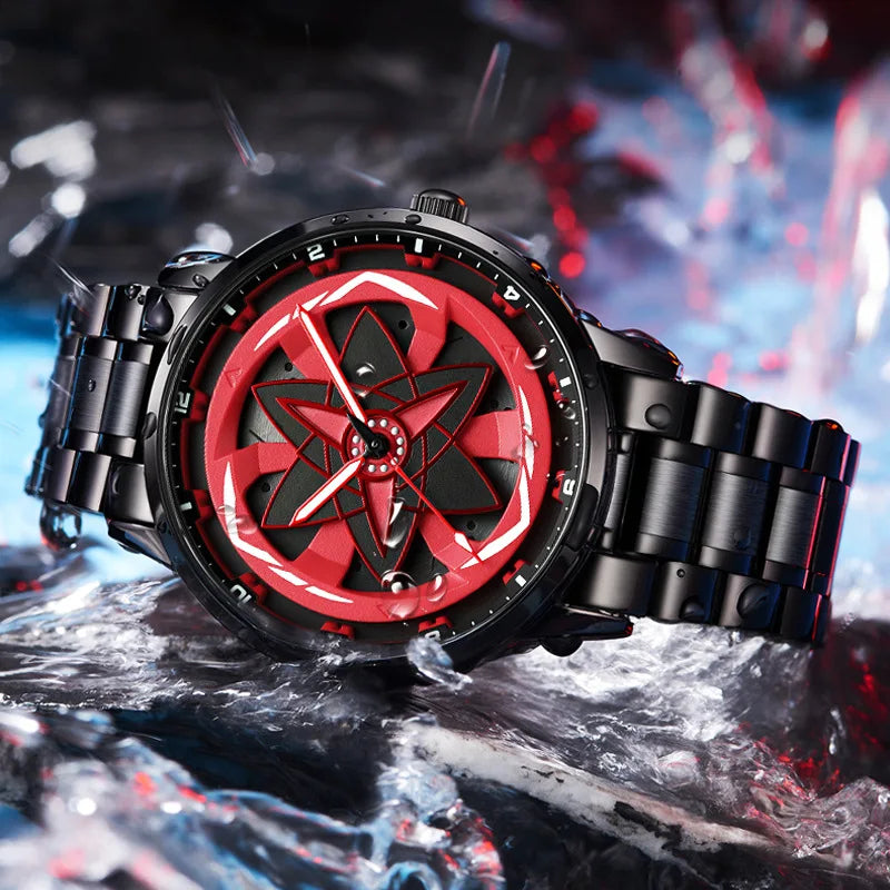 Reloj de cuarzo con esfera giratoria caleidoscopio Sharingan, esfera de anime japonés 3D, reloj de marca superior de lujo, resistente al agua, reloj de moda para hombre.