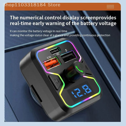 Transmisor FM Bluetooth 5.3, receptor inalámbrico, reproductor MP3, cargador de coche, carga rápida USB PD, adaptador de kit manos libres para coche