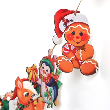 (12 piezas/paquete) Colgante de decoración navideña de madera pintado para colgar en la fiesta de Año Nuevo, árbol de Navidad, decoración del hogar, foto