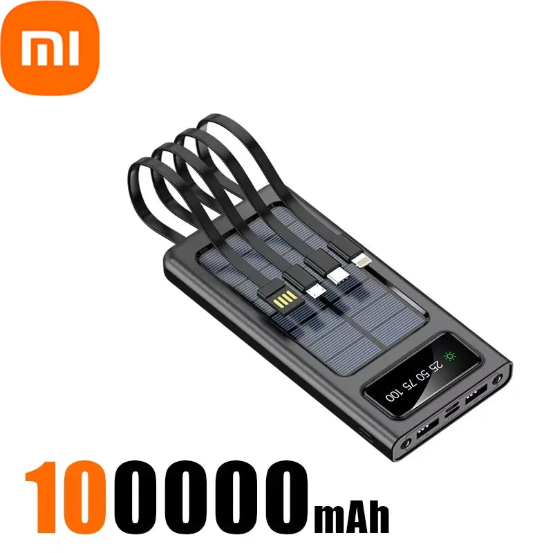 Banco de energía solar Xiaomi de 500.000 mAh, gran capacidad, carga rápida, 4 cables USB duales para iPhone y Samsung.