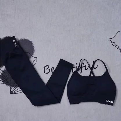 Conjunto de 2 piezas de yoga para mujer, leggings de cintura alta sin costuras, sujetador deportivo, ropa de entrenamiento, ropa deportiva para correr