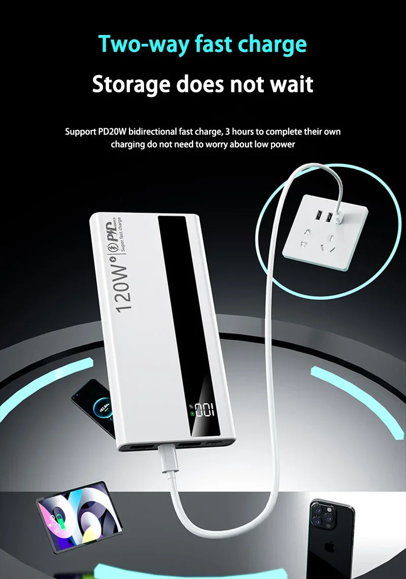 Banco de energía Xiaomi de 500000 mAh, gran capacidad, 120 W, carga rápida PD20W, apto para todos los teléfonos móviles, larga duración.