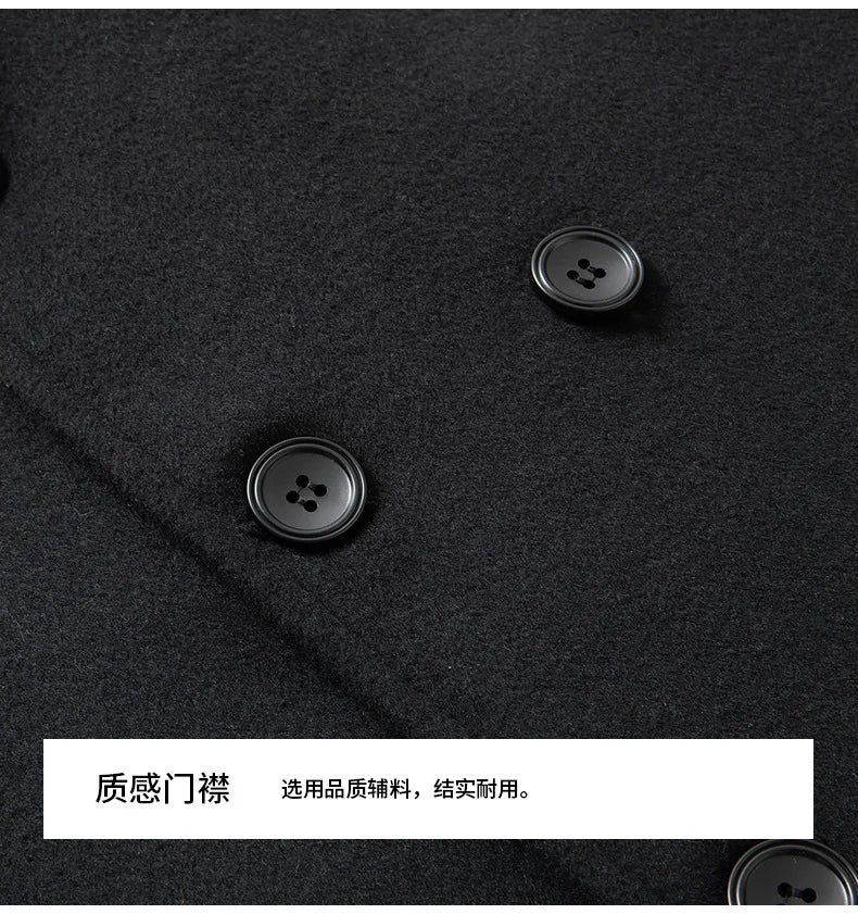 Abrigo cruzado para hombre, estilo marinero, chaqueta de lana, solapa larga, gabardina, cortavientos de invierno, moda masculina