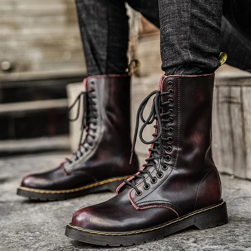 Botas Chelsea de piel auténtica para hombre y mujer, transpirables, largas, antideslizantes, de algodón cálido, para motocicleta