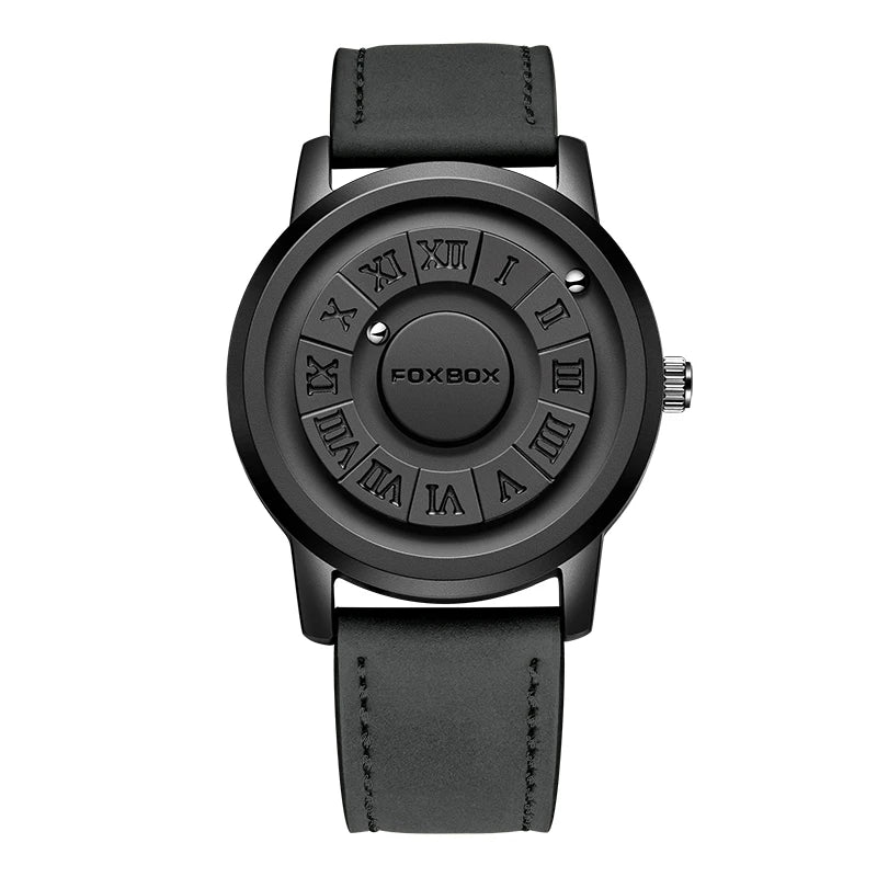 Reloj de cuarzo para hombre FOXBOX, moda, personalidad, creativo, con bola de hierro giratoria, puntero magnético, resistente al agua, para hombre, regalo + caja.