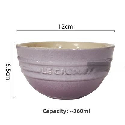 Cuenco de porcelana esmaltada de colores fríos Le Creuset, cuenco de arroz, cuenco para sopa con cara de arcoíris, cuenco francés con diseño de mono redondo para uso doméstico