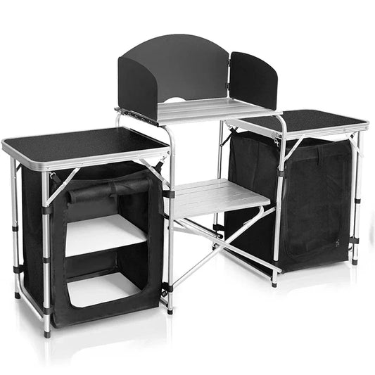 Mesa plegable para acampar al aire libre con gran organizador de almacenamiento, cocina ligera de aluminio para acampar con bolsa de transporte