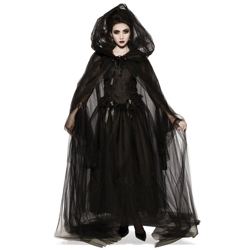 Horror Cosplay Witch Women Scary Zombie Vampire Halloween Carnival Costume Spooky Ghost Medieval Hooded Cape Day of The Dead