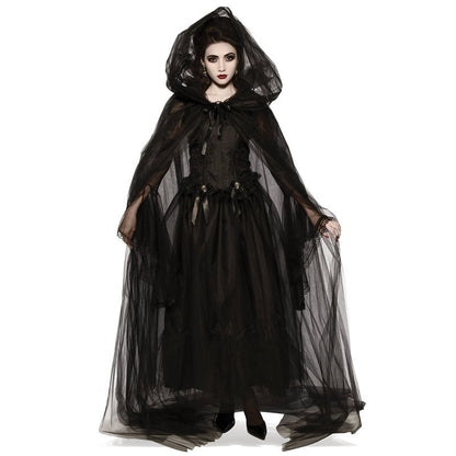 Horror Cosplay Witch Women Scary Zombie Vampire Halloween Carnival Costume Spooky Ghost Medieval Hooded Cape Day of The Dead