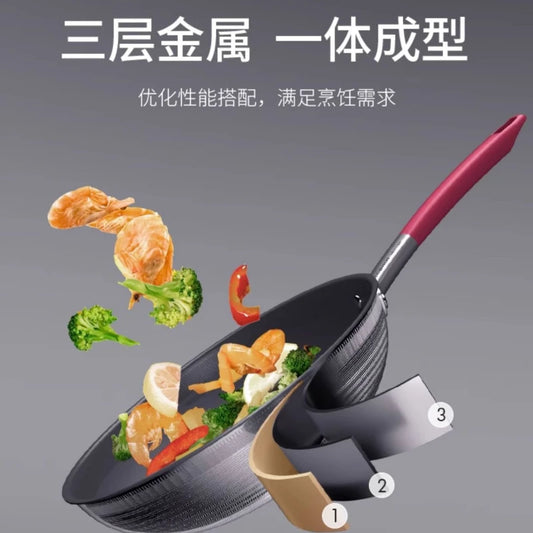 Sartén/wok antiadherente sin revestimiento de titanio puro Cornbach - Wok especial para cocinas de gas e inducción domésticas