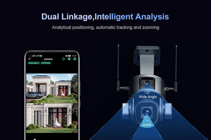 Cámara solar LS VISION 4K de 8 MP para exteriores con doble lente, 4G/WiFi, doble pantalla, zoom óptico 4X/10X, seguimiento humanoide y cámara de seguridad PTZ.