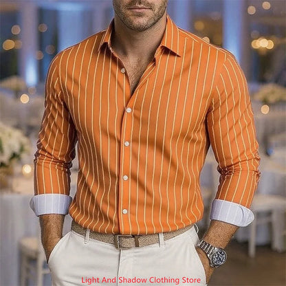 Camisa de rayas de manga larga para hombre, de alta calidad, estilo casual de negocios, ideal para primavera y verano. Disponible en 11 colores estampados.
