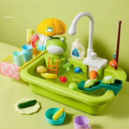 Fregadero de cocina para niños, lavavajillas eléctrico, juguete con agua corriente, juego de simulación, comida, pesca, juego de rol, regalo para niñas