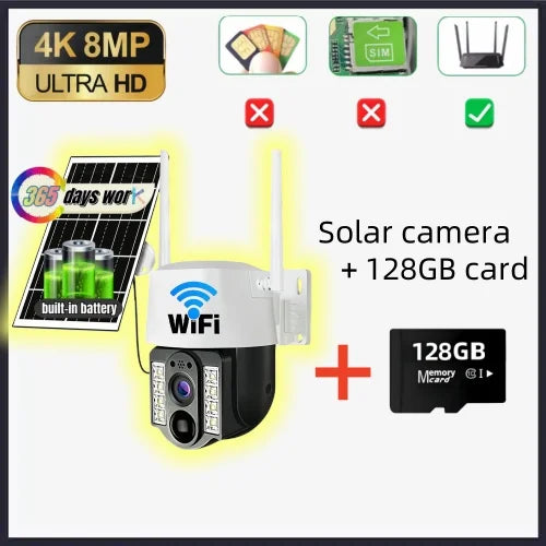 Cámara solar WiFi V380 Pro con zoom 10X, doble lente, resistente al agua, para exteriores, con protección IP, detección humana PIR y sistema de videovigilancia.