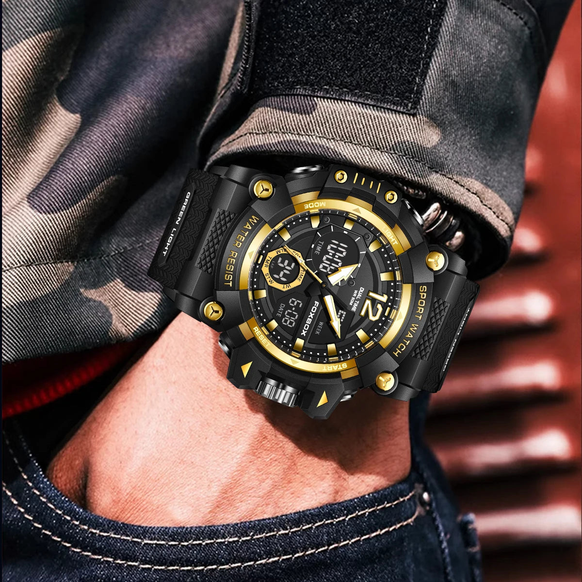 Relojes de pulsera para hombre con pantalla LED de lujo FOXBOX, deportivos, luminosos, impermeables, militares, de cuarzo, para hombre, Relogios Masculino + Caja