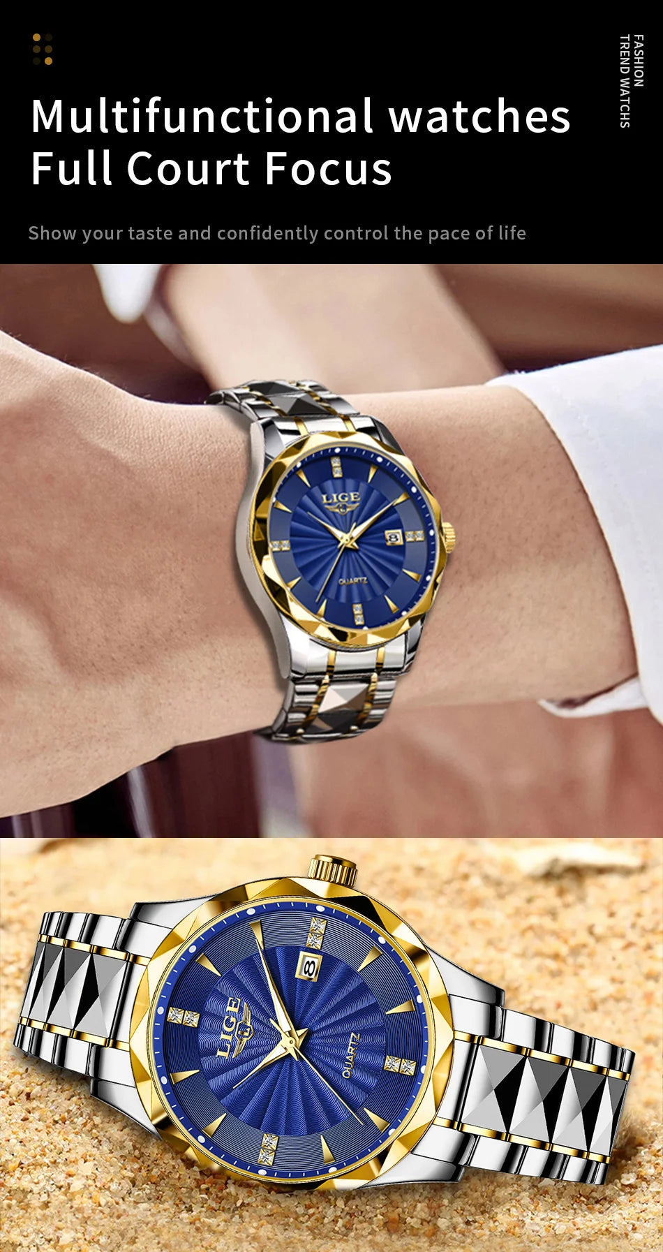 Reloj de lujo LIGE para mujer, moderno, deportivo, para exteriores, luminoso, de cuarzo, con movimiento importado, resistente al agua, de acero inoxidable.