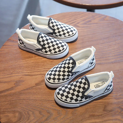 Zapatos para niños con estribo de un solo pie, zapatos de lona para niños, zapatos de verano para niños, zapatos con placa a cuadros, zapatos de tela para niñas pequeñas.