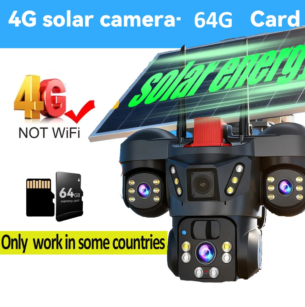 Cámara de vigilancia solar 8K 15MP con tres pantallas, WiFi, seguimiento automático, PTZ, tarjeta SIM 4G, cámara IP solar inalámbrica V380 Pro