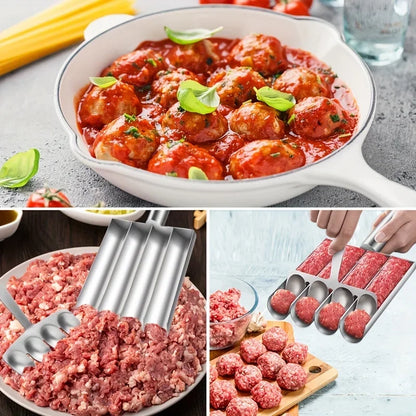 Molde de acero inoxidable para hacer albóndigas, ideal para preparar fácilmente albóndigas caseras, ensaladas y sándwiches, perfecto para cocinar en familia.