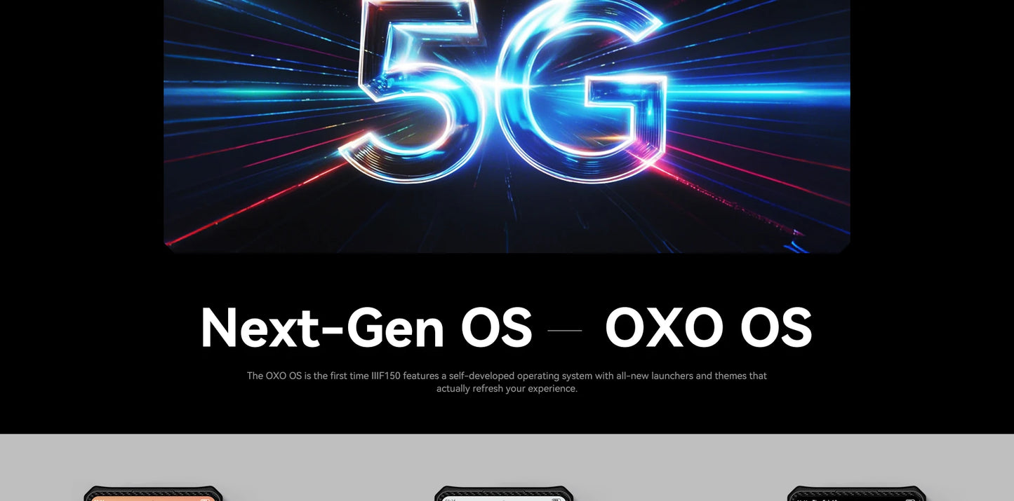 Smartphone resistente IIIF150 Raptor 5G con Android 14, pantalla AMOLED de 6,78" y 120 Hz, 16 GB de RAM + 512 GB de almacenamiento, cámara de 50 MP, batería de 10000 mAh y 65 W.