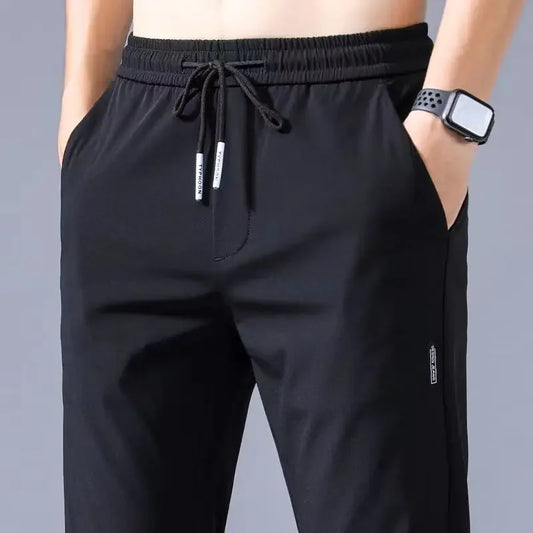 Pantalones casuales de seda de hielo para hombre, pierna recta fina, secado rápido, ligeros, transpirables, deportivos, de talla grande, para primavera y verano