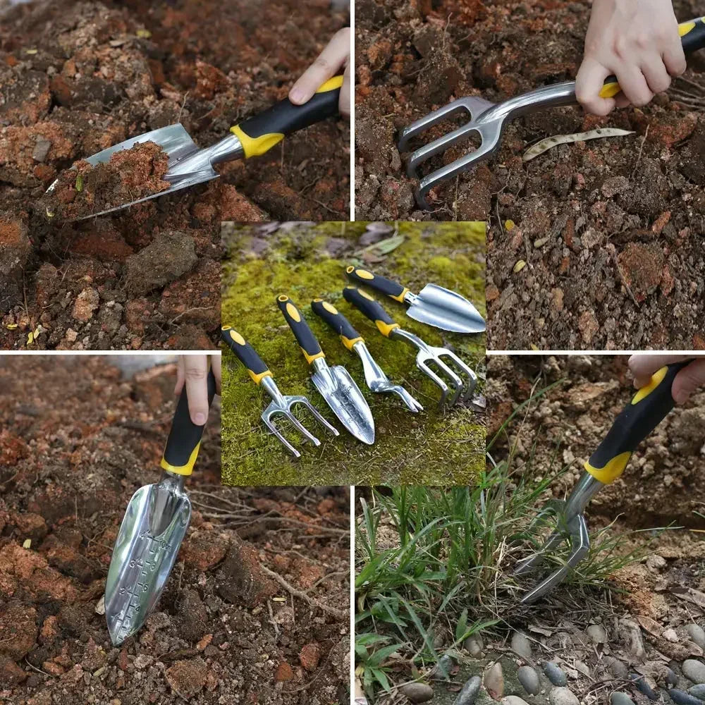 Paleta de mano para jardinería, rastrillo, cultivador y desmalezadora con mango ergonómico para trasplantar césped, tierras de cultivo y bonsái.