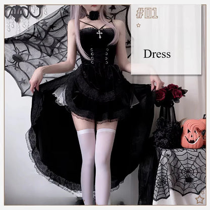 European and American Diablo Gothic Halloween Costume Ladies Dress Dovetail Witch Vampire Bride Performance Costume