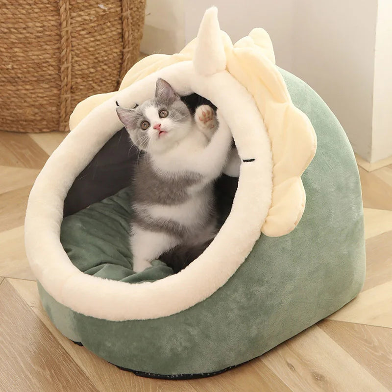 Cama para gatos de sueño profundo con dibujos animados, plegable, extraíble y lavable, para perros pequeños, bolsa tipo cueva