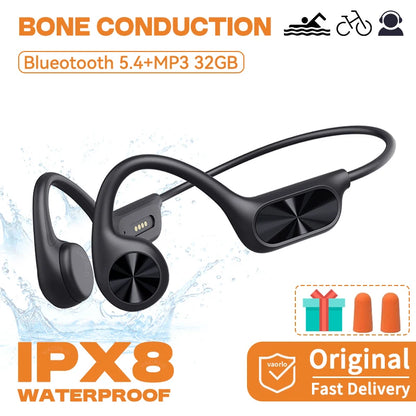 Auriculares inalámbricos de conducción ósea IPX8, resistentes al agua, para natación, Bluetooth 5.4, 32 GB de RAM, reproductor de MP3, música HIFI, deportivos.