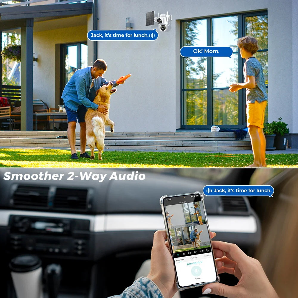 Cámara de seguridad exterior inalámbrica ICSEE de 8 MP, 4K, Wi-Fi, doble lente, 8MP, 4K, solar, con batería de 7800 mAh y 365 días de autonomía en espera.