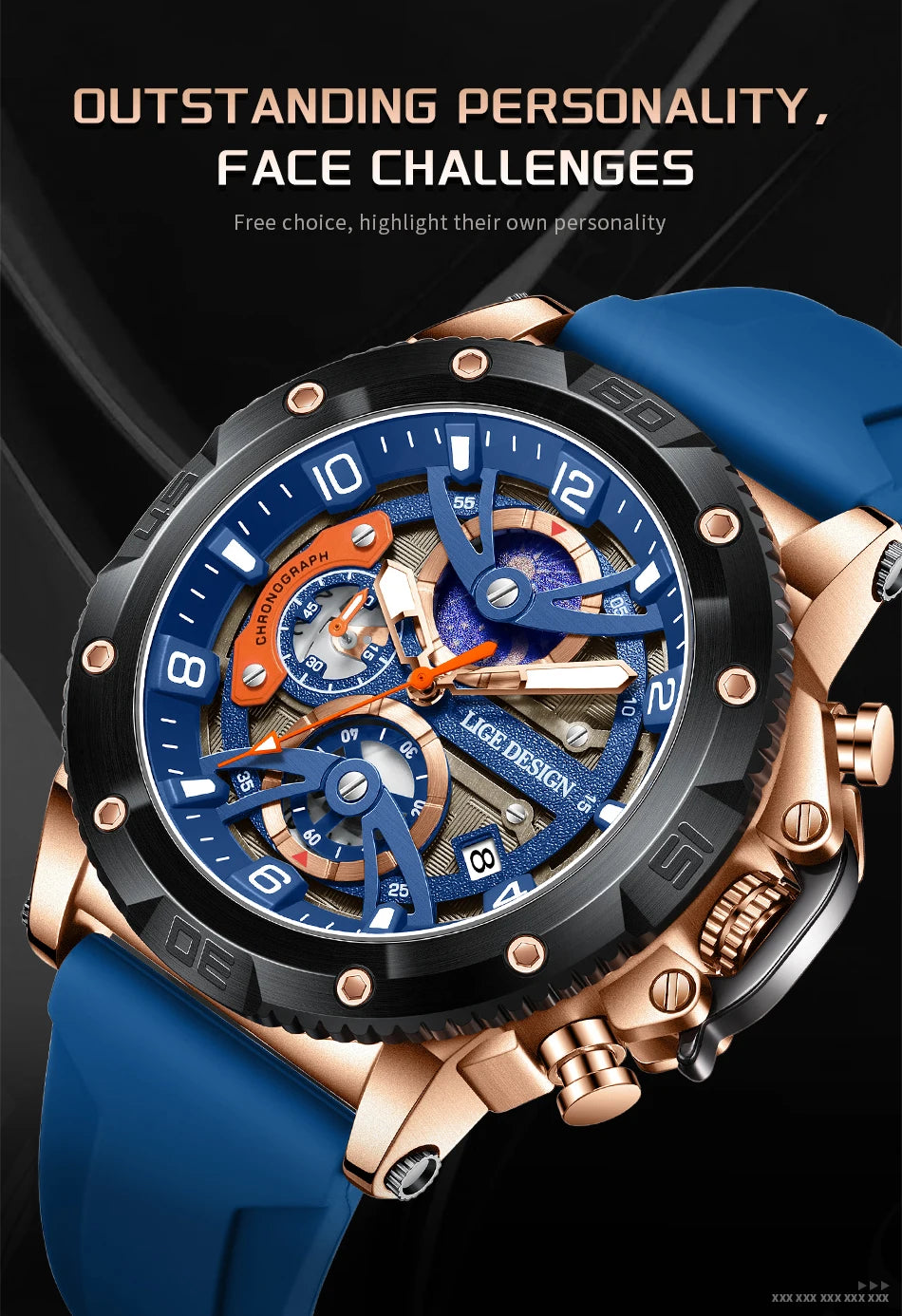 Reloj deportivo LIGE para hombre, de primera marca, de silicona, de lujo, con cronógrafo, esfera pequeña, función de cuarzo, resistente al agua, luminoso.