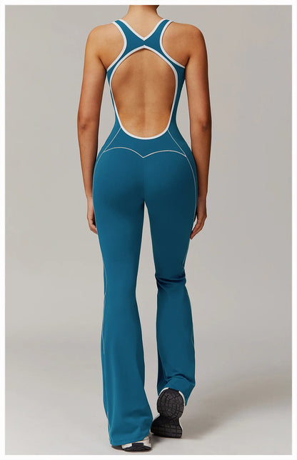 Conjunto de ropa deportiva de yoga con espalda cruzada para mujer, monos de una pieza con bloques de color, monos deportivos sin mangas, conjunto de gimnasio