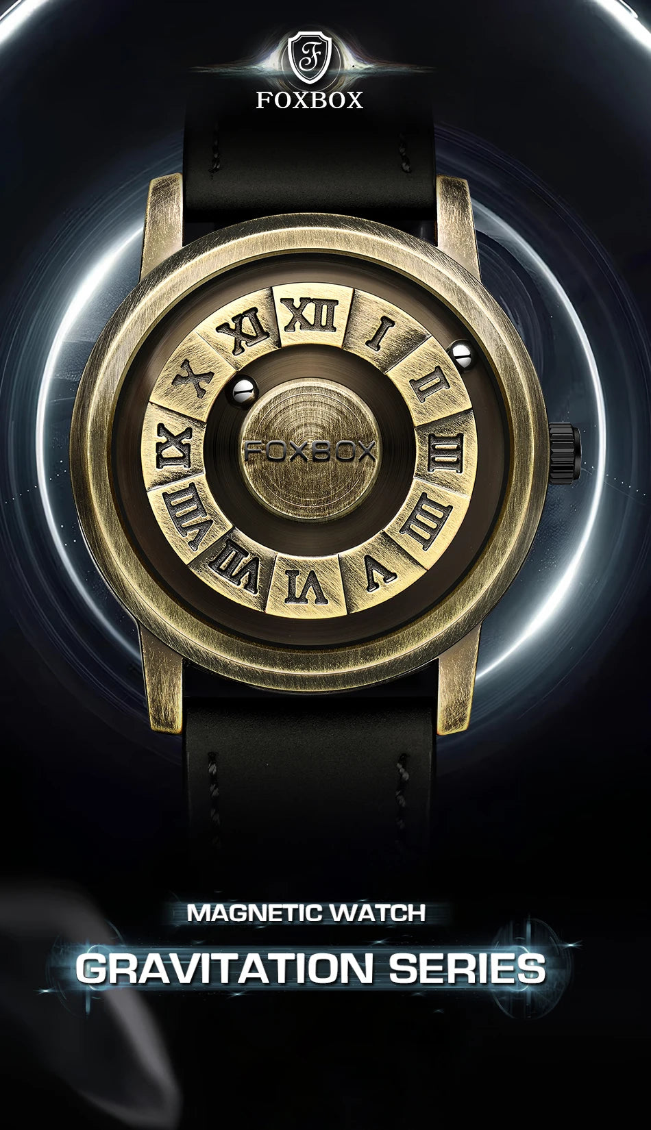 Reloj de cuarzo para hombre FOXBOX, moda, personalidad, creativo, con bola de hierro giratoria, puntero magnético, resistente al agua, para hombre, regalo + caja.