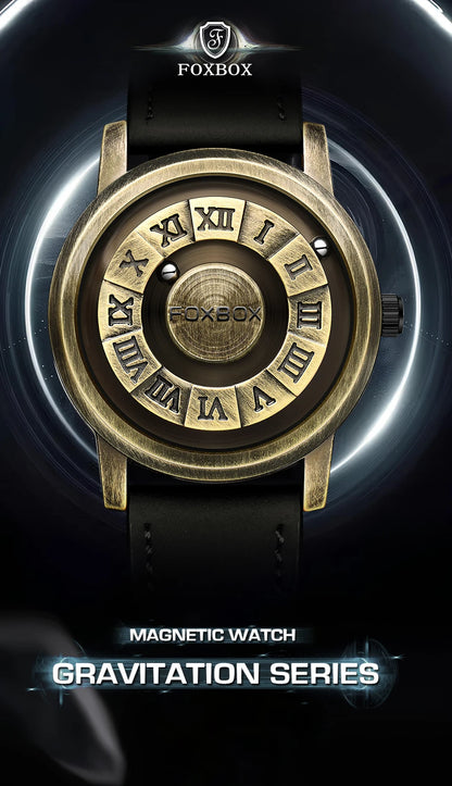 Reloj de cuarzo para hombre FOXBOX, moda, personalidad, creativo, con bola de hierro giratoria, puntero magnético, resistente al agua, para hombre, regalo + caja.
