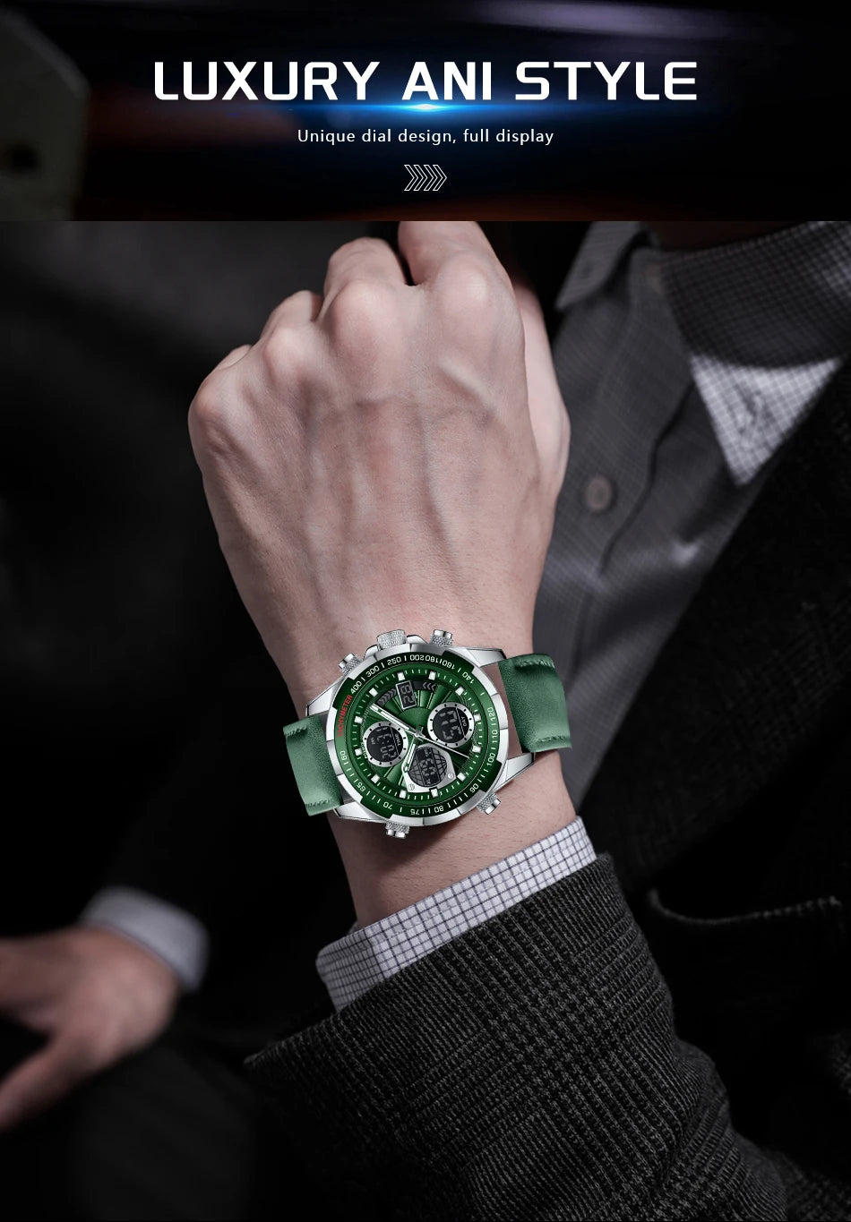 FOXBOX - Reloj de lujo para hombre, de marca superior, con alarma LED, de cuarzo, de cuero, resistente al agua, luminoso