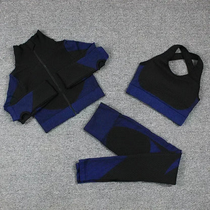 Conjunto de 3 piezas de yoga sin costuras, chaleco deportivo de fitness, pantalones de cintura alta que levantan la cadera, ropa de entrenamiento, conjunto de leggings de gimnasio para mujer
