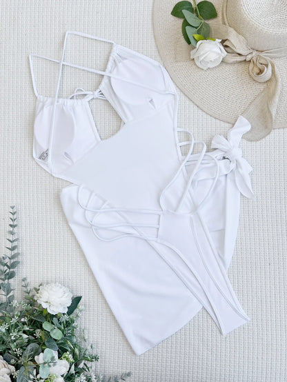 Traje de baño de una pieza tipo tanga, con espalda descubierta y diseño ultra mini, estilo tanga, para mujer. Incluye pareo, corte alto y diseño monokini.