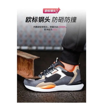 Zapatos de trabajo para hombre nuevos, con punta de acero, antigolpes y antipuñalamientos, transpirables y antideslizantes.