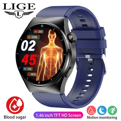 LIGE - Reloj inteligente para hombre de 1,46 pulgadas con terapia láser, control de lípidos, ácido úrico, VFC, llamadas, temperatura, deportivo y bienestar